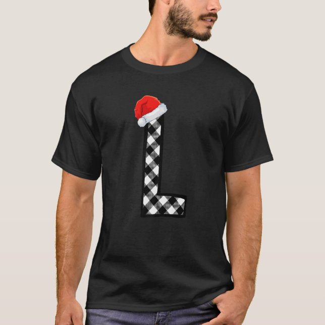 Xmas Plaid Capital Letter L Santa Monogram Christm T-Shirt (Front)