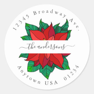 Xmas Pointsettia Return Address Envelope Seals