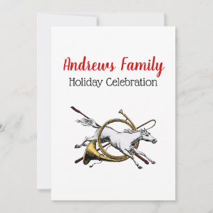 Xmas Preppy Equestrian Horse Jumping Thru Horn C Invitation