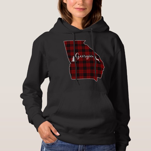 Xmas Presents for Mum Dad Red Plaid Deer Tree Geor Hoodie (Front)