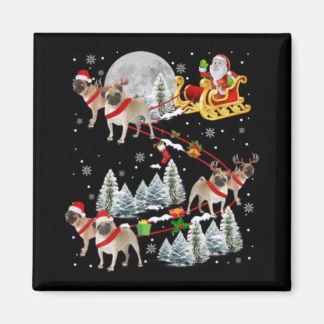 Xmas Pug Sledge Christmas Sledge Santa Dog  Magnet (Front)
