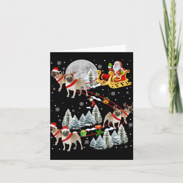 Xmas Pug Sledge Christmas Sledge Santa Dog T Shirt Card (Front)