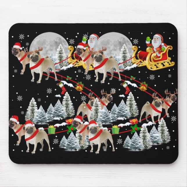 Xmas Pug Sledge Christmas Sledge Santa Dog T Shirt Mouse Pad (Front)