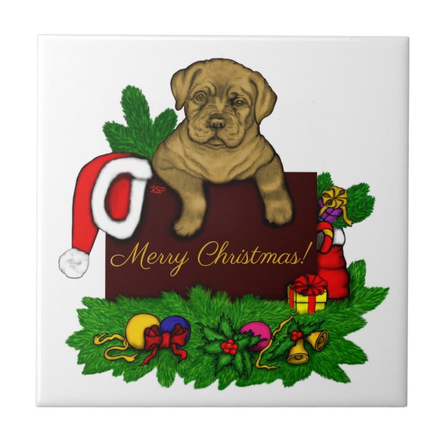 XMas Puppy Ceramic Tile (Front)