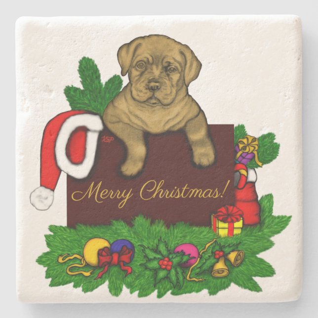 XMas Puppy Stone Coaster (Front)
