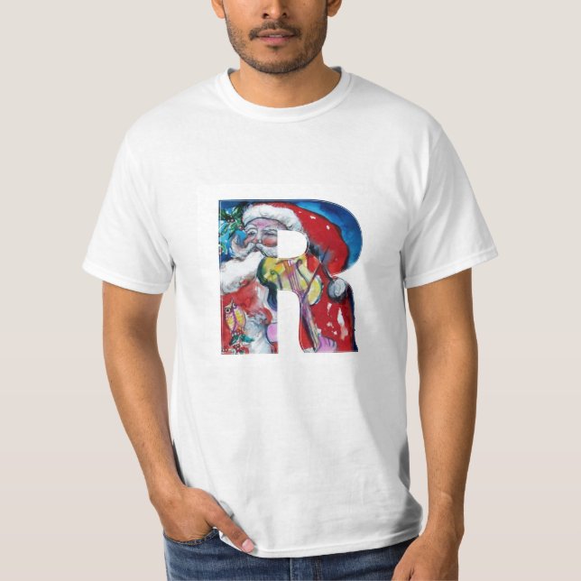 XMAS R LETTER /SANTA  CLAUS WITH VIOLIN MONOGRAM T-Shirt (Front)