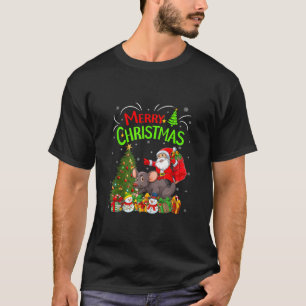 Xmas Rat Decorations Tree Lights Santa Riding Rat  T-Shirt