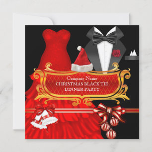 Xmas Red Black Tie Dinner Party Corporate Invitation