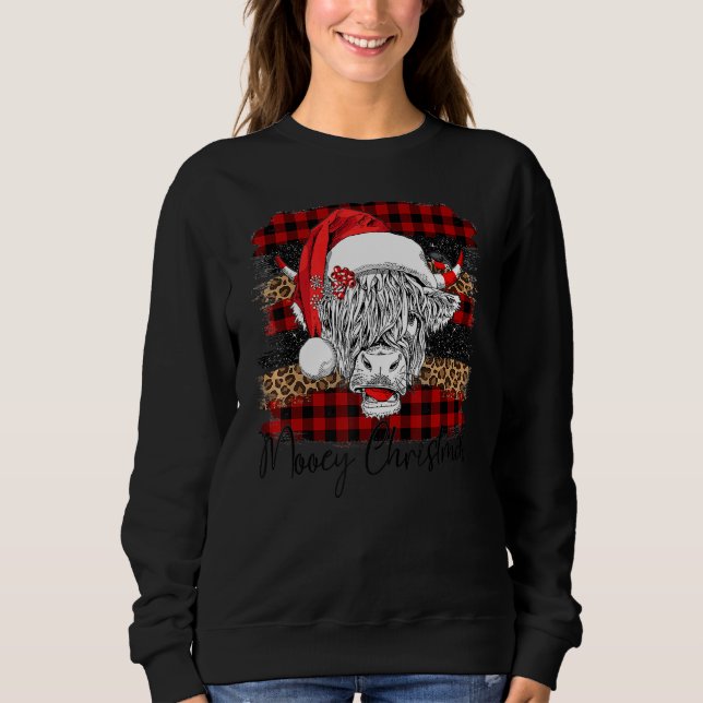 Xmas Red Buffalo Plaid Cow Santa Claus Hat Mooey C Sweatshirt (Front)