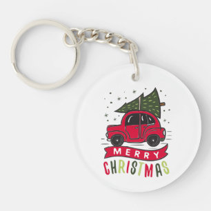 Xmas Red Car Tree Fesive Merry Christmas Colourful Key Ring