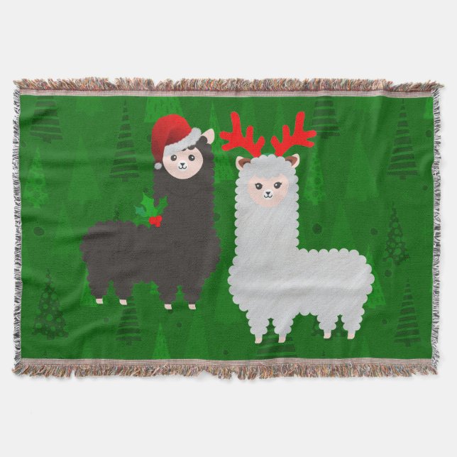 xmas reindeer alpacas throw blanket (Front)