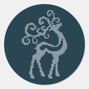 Xmas reindeer antlers knitted design classic round sticker