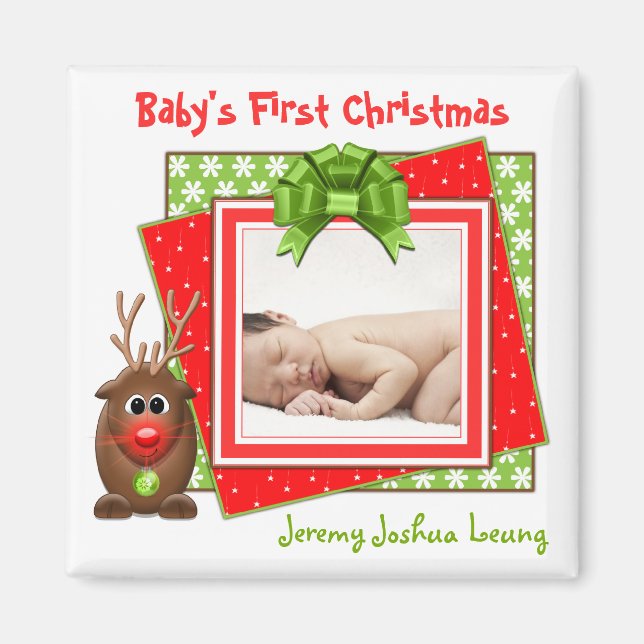 Xmas Reindeer Baby's First Christmas Magnet (Front)