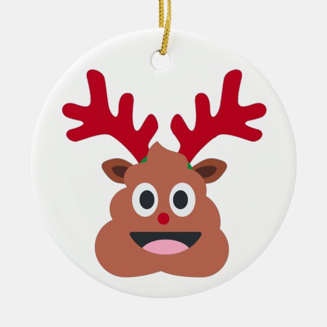xmas reindeer poo emoji ceramic ornament (Front)