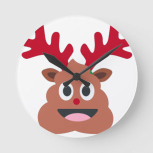 xmas reindeer poo emoji round clock