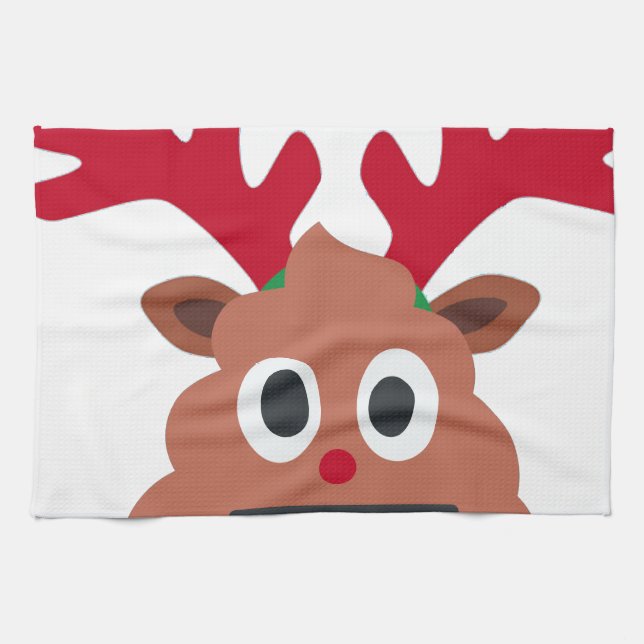 xmas reindeer poo emoji tea towel (Horizontal)