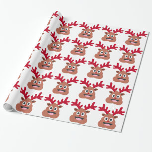 xmas reindeer poo emoji wrapping paper