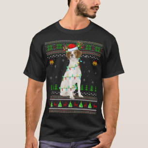 Xmas Reindeer Santa Hat Brittany Spaniel Dog Ugly  T-Shirt