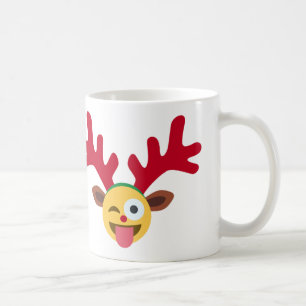 xmas reindeer wink emoji coffee mug