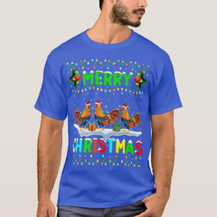 Xmas Rooster Bird Lighting Santa Hat Merry Christm T-Shirt