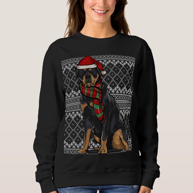 Xmas Rottweiler Santa Claus Hat Ugly Christmas Sweatshirt (Front)