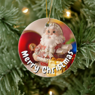 XMAS SANTA CARD CERAMIC ORNAMENT