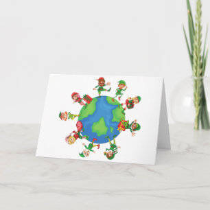 xmas santa claus elves holiday card