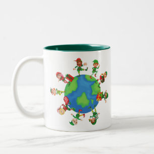xmas santa claus elves Two-Tone coffee mug