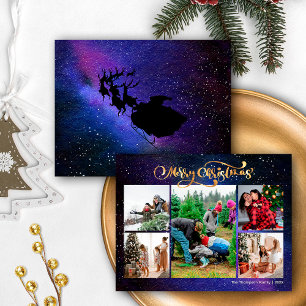 Xmas Santa Claus Galaxy 5 Photo Gold Family Holiday Card