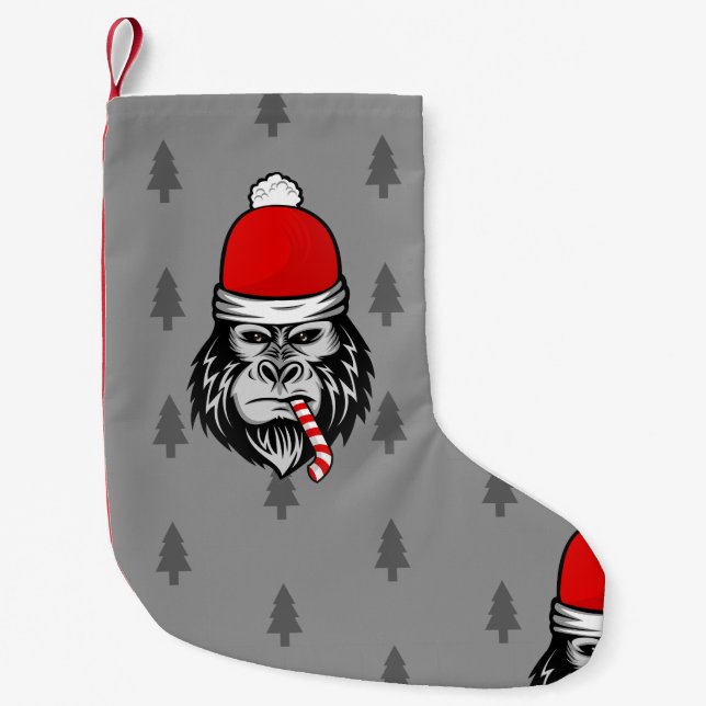 xmas santa claus gorilla small christmas stocking (Front)