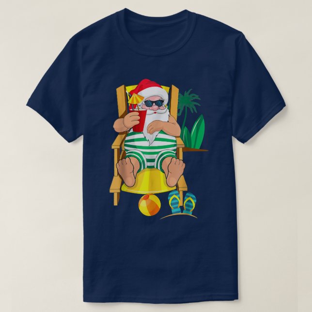 Xmas Santa Claus On Beach, Hawaiian Christmas Vaca T-Shirt (Design Front)