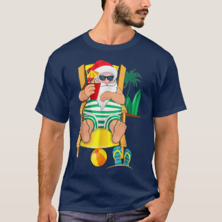 Xmas Santa Claus On Beach, Hawaiian Christmas Vaca T-Shirt