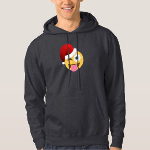 xmas santa claus winking emoji hooded sweatshirt