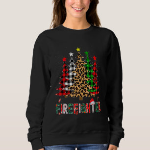 Xmas Santa Firefighter Leopard Plaid Print Christm Sweatshirt