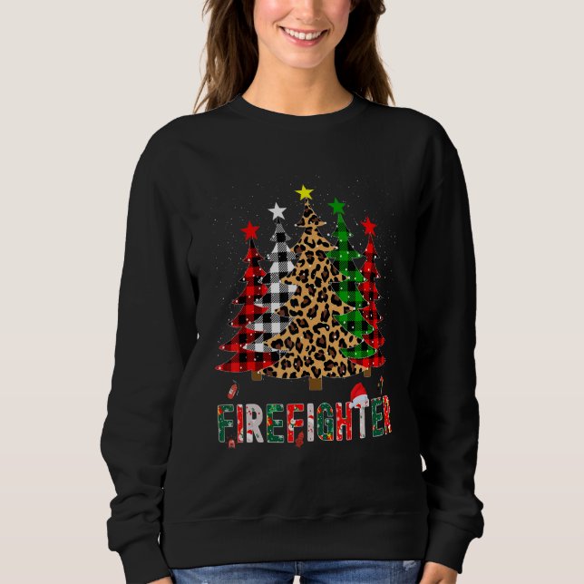 Xmas Santa Firefighter Leopard Plaid Print Christm Sweatshirt (Front)
