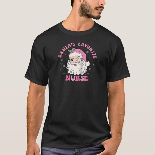 Xmas Santa Funny Nurse Nursing Retro Pink Christma T-Shirt (Front)