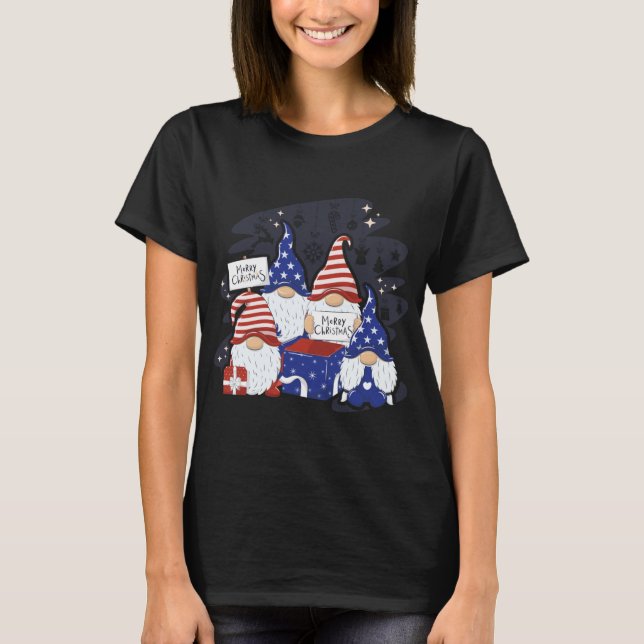 Xmas Santa Hat American Merry Christmas Gnomes T-Shirt (Front)