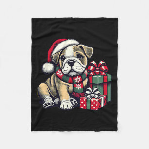 Xmas Santa Hat English Bulldog 1  Fleece Blanket