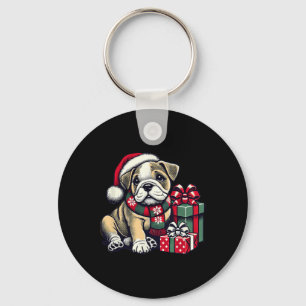 Xmas Santa Hat English Bulldog 1 Key Ring