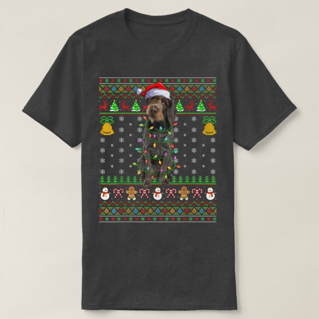 Xmas Santa Hat German Wirehaired Pointer Dog Ugly  T-Shirt (Design Front)
