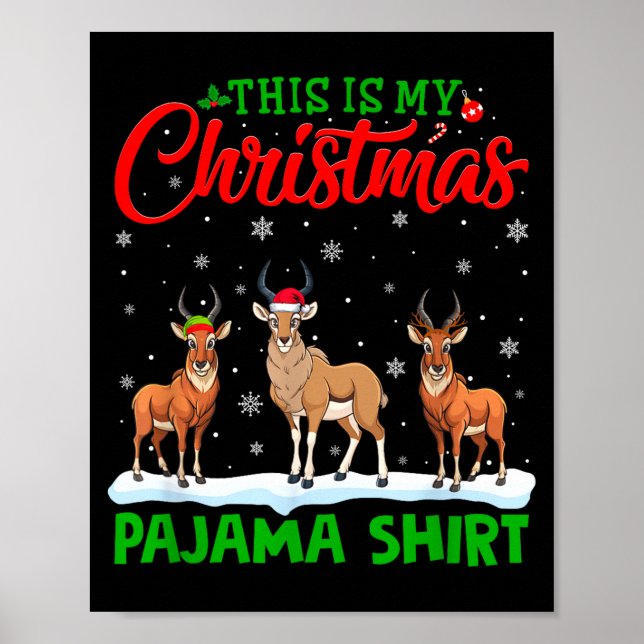 Xmas Santa Hat Reindeer Antelope Christmas Pajama  Poster (Front)