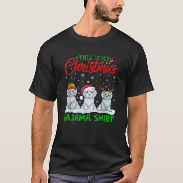Xmas Santa Hat Reindeer Maltese Dog Christmas Paja T-Shirt (Front)