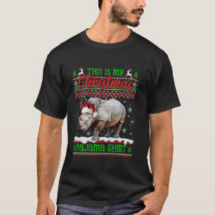 Xmas Santa Hat Reindeer Rhino Christmas Pajama T-Shirt