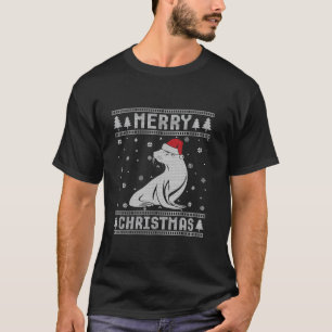Xmas Santa Hat Sea Lion Design Funny Ugly Christma T-Shirt