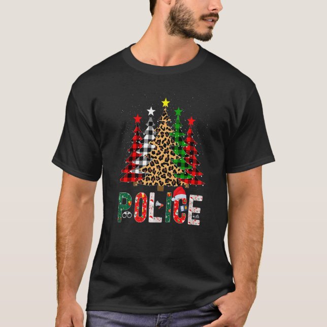 Xmas Santa Police Leopard Plaid Print Christmas Tr T-Shirt (Front)