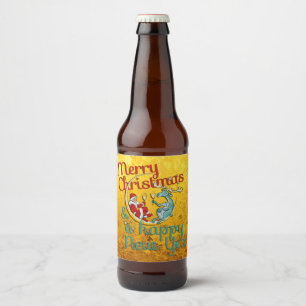 Xmas - SANTA & REINDEER - Christmas - New Year Beer Bottle Label