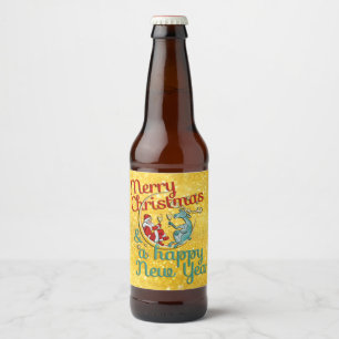 Xmas - SANTA & REINDEER - Christmas - New Year Beer Bottle Label