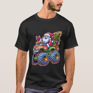 Xmas Santa Riding Funny Christmas Monster Truck Bo T-Shirt