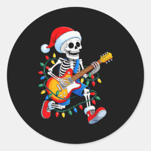 Xmas Santa Skeleton Playing Guitar Rock Funny Chri Classic Round Sticker
