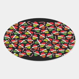 Xmas Santa Sugar Skull Oval Sticker